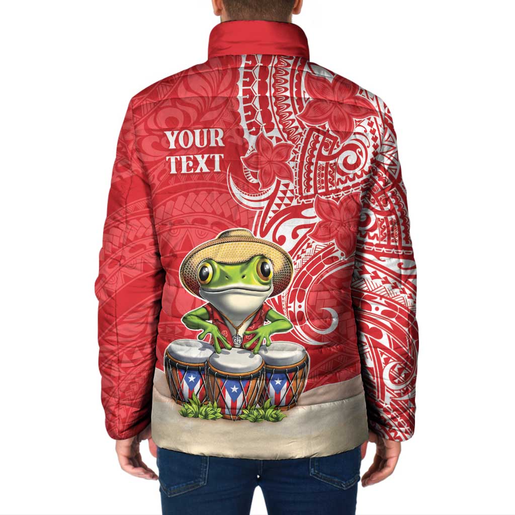 Personalized Puerto Rico Padded Jacket Coqui Frog With Polynesian Pattern - Wonder Print Shop
