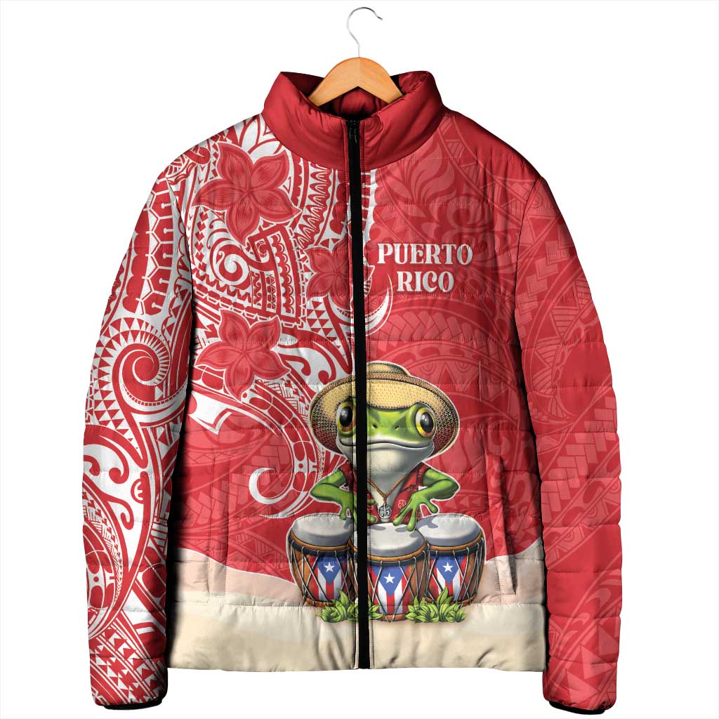Personalized Puerto Rico Padded Jacket Coqui Frog With Polynesian Pattern - Wonder Print Shop