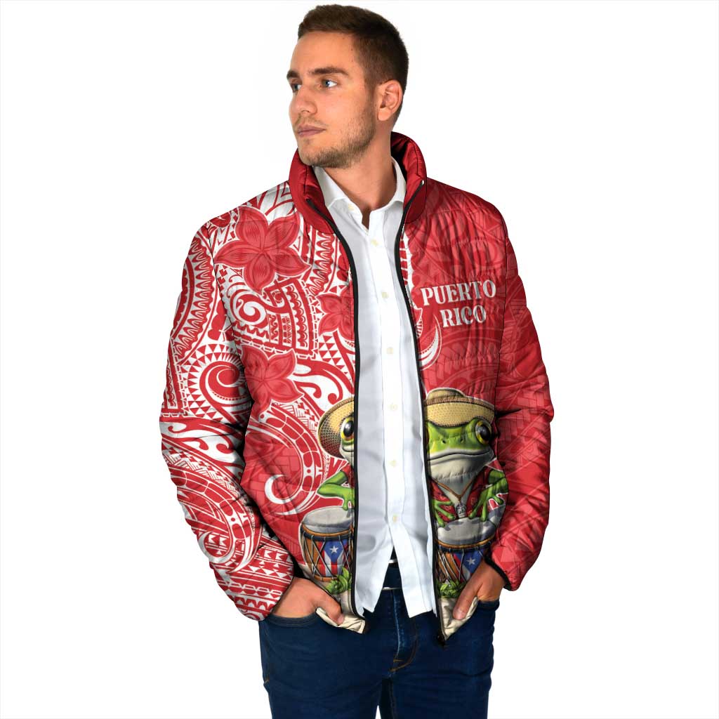 Personalized Puerto Rico Padded Jacket Coqui Frog With Polynesian Pattern - Wonder Print Shop
