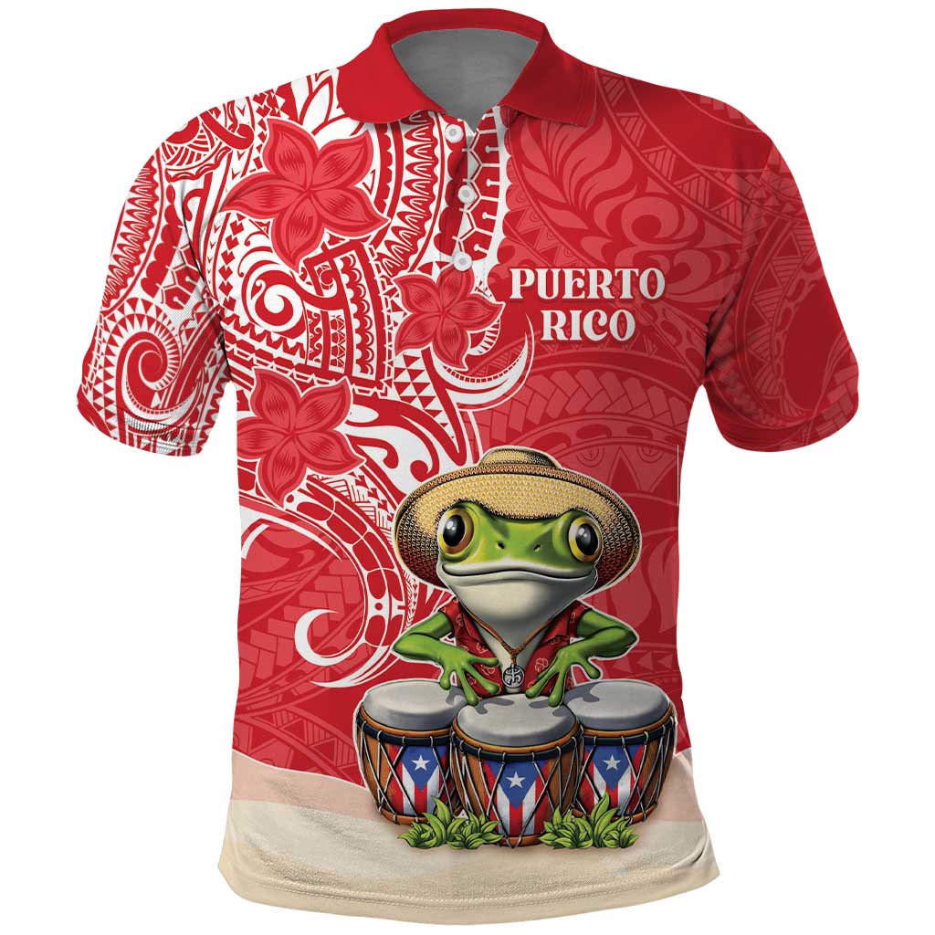 Personalized Puerto Rico Polo Shirt Coqui Frog With Polynesian Pattern - Wonder Print Shop