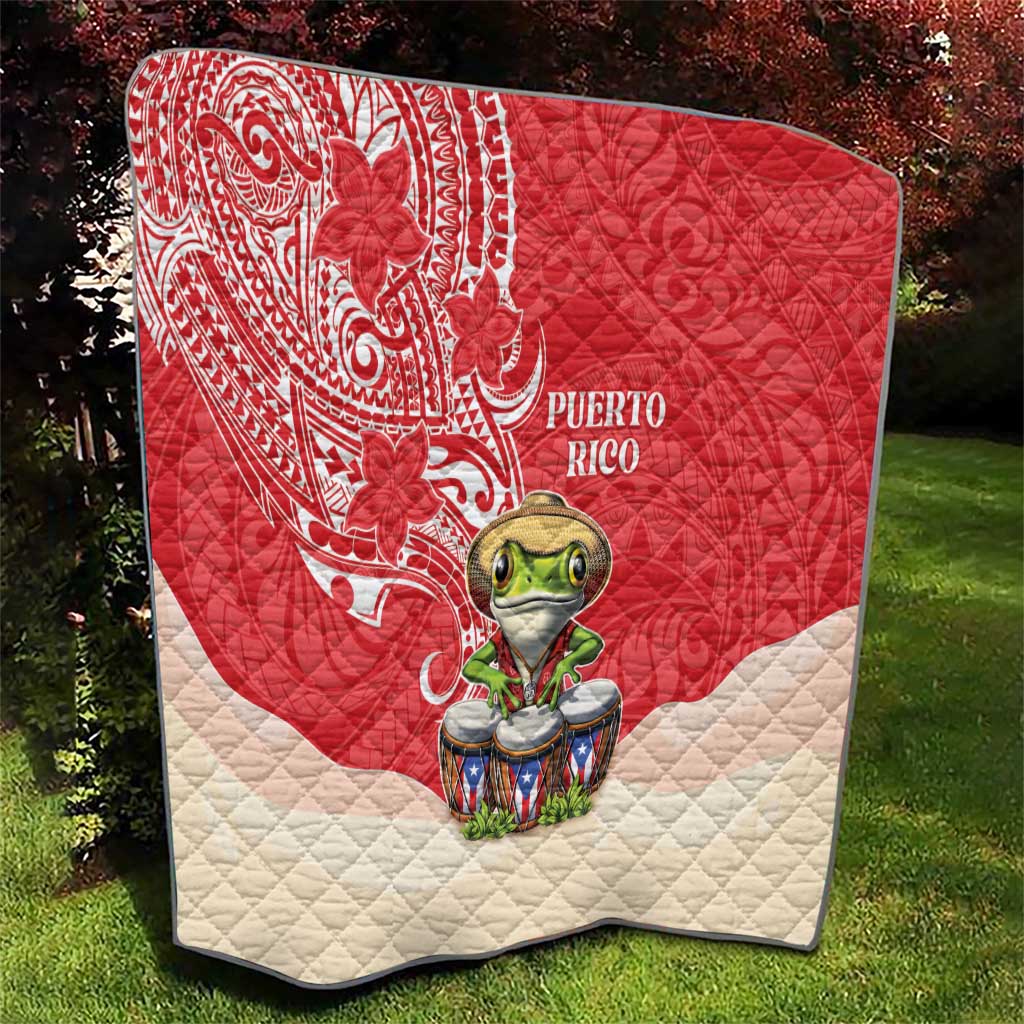 Puerto Rico Quilt Coqui Frog With Polynesian Pattern - Wonder Print Shop