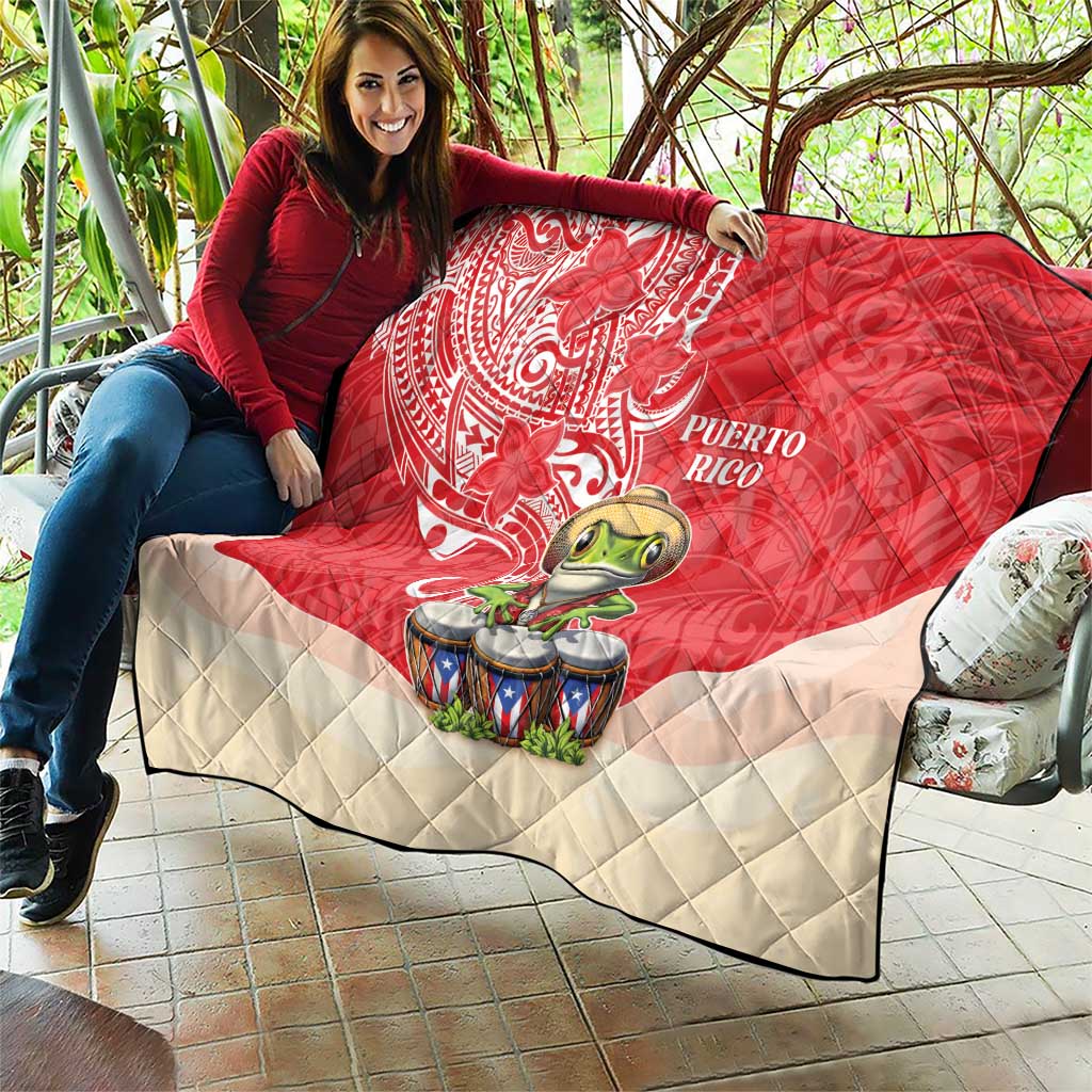 Puerto Rico Quilt Coqui Frog With Polynesian Pattern - Wonder Print Shop