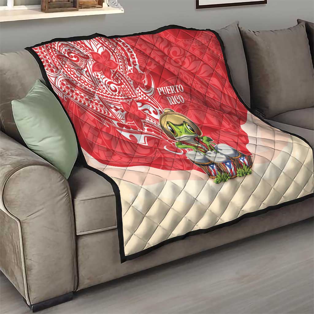 Puerto Rico Quilt Coqui Frog With Polynesian Pattern - Wonder Print Shop
