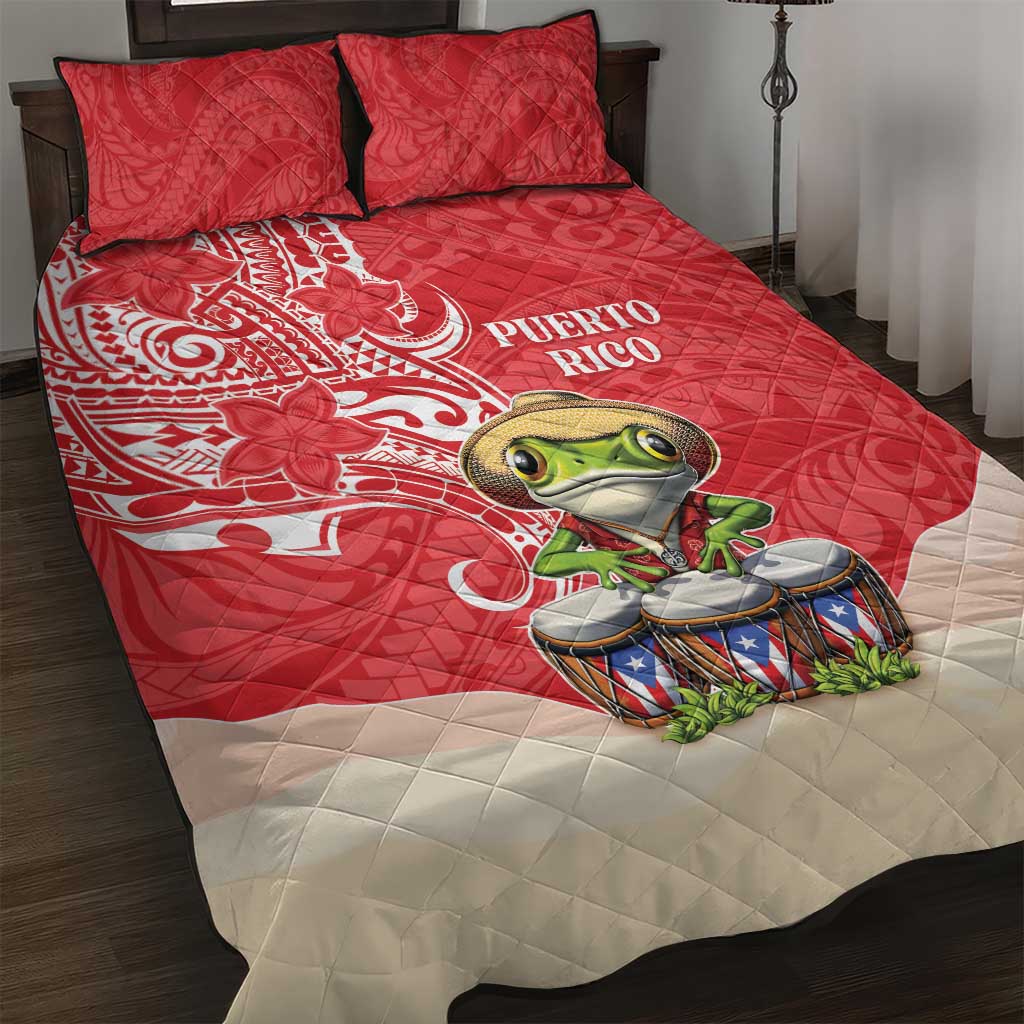 Puerto Rico Quilt Bed Set Coqui Frog With Polynesian Pattern - Wonder Print Shop