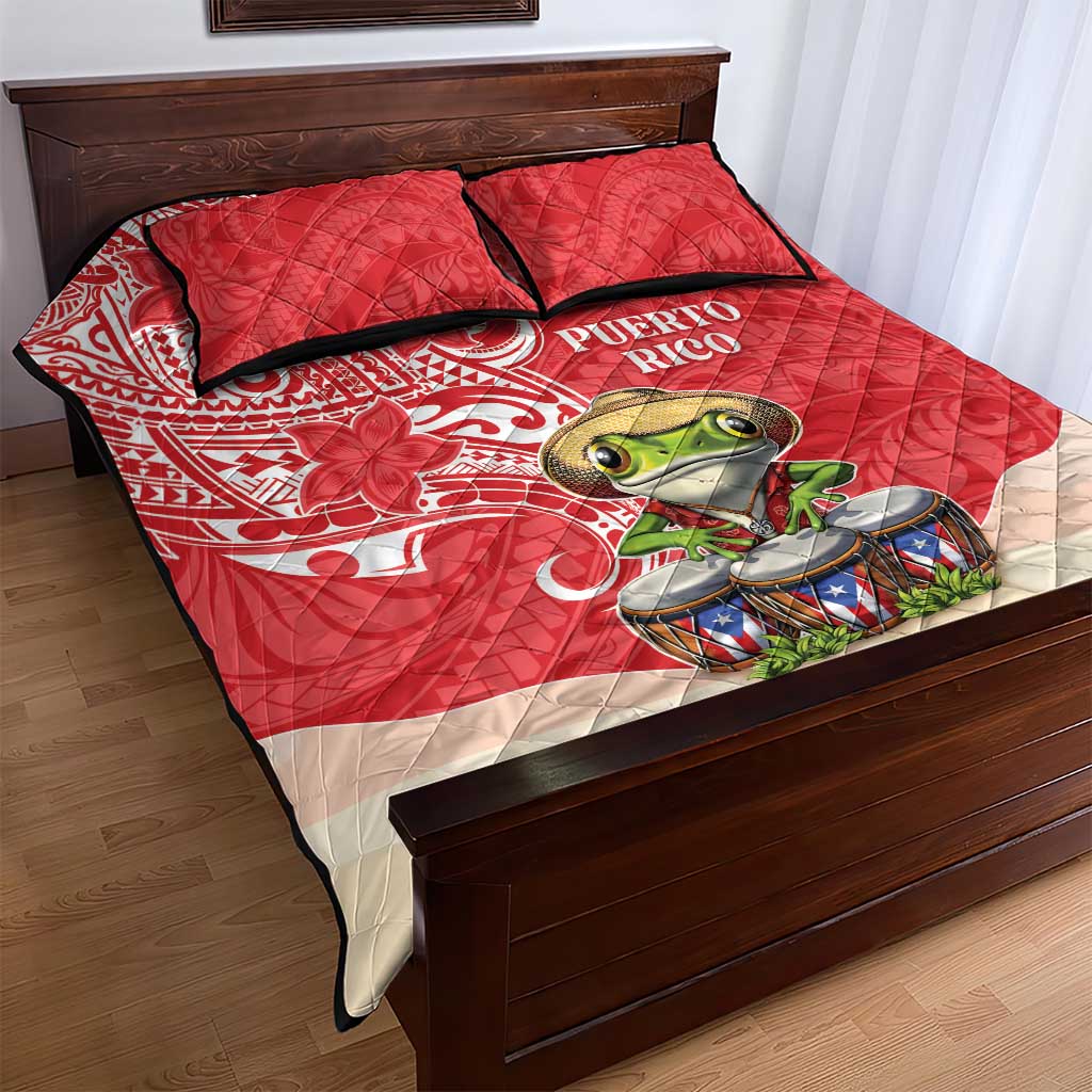 Puerto Rico Quilt Bed Set Coqui Frog With Polynesian Pattern - Wonder Print Shop