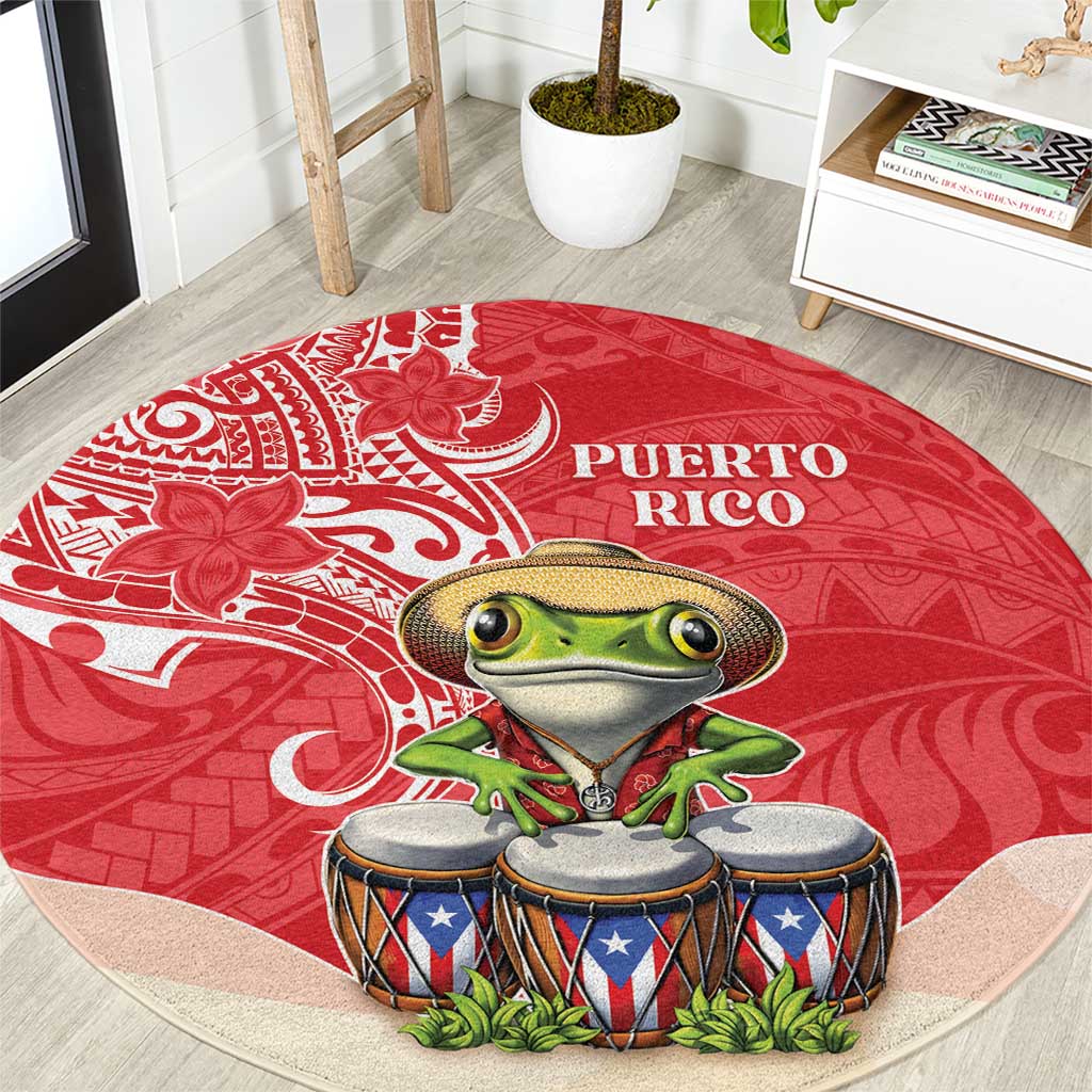 Puerto Rico Round Carpet Coqui Frog With Polynesian Pattern - Wonder Print Shop