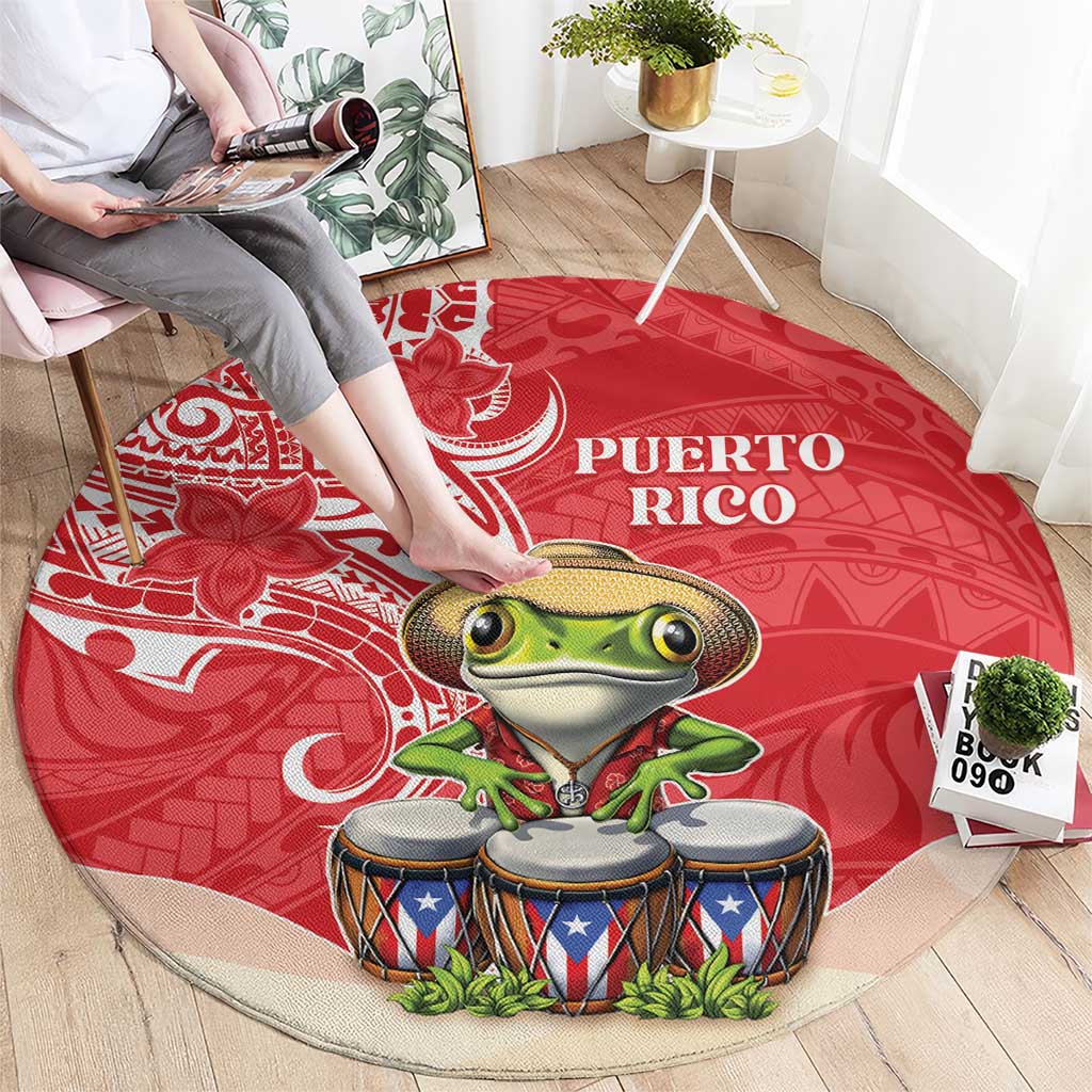 Puerto Rico Round Carpet Coqui Frog With Polynesian Pattern - Wonder Print Shop