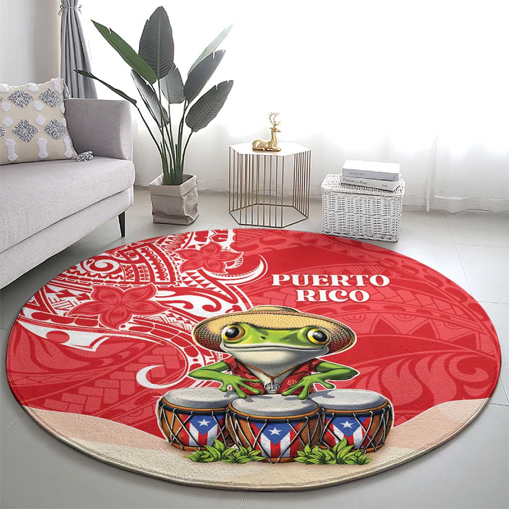 Puerto Rico Round Carpet Coqui Frog With Polynesian Pattern - Wonder Print Shop