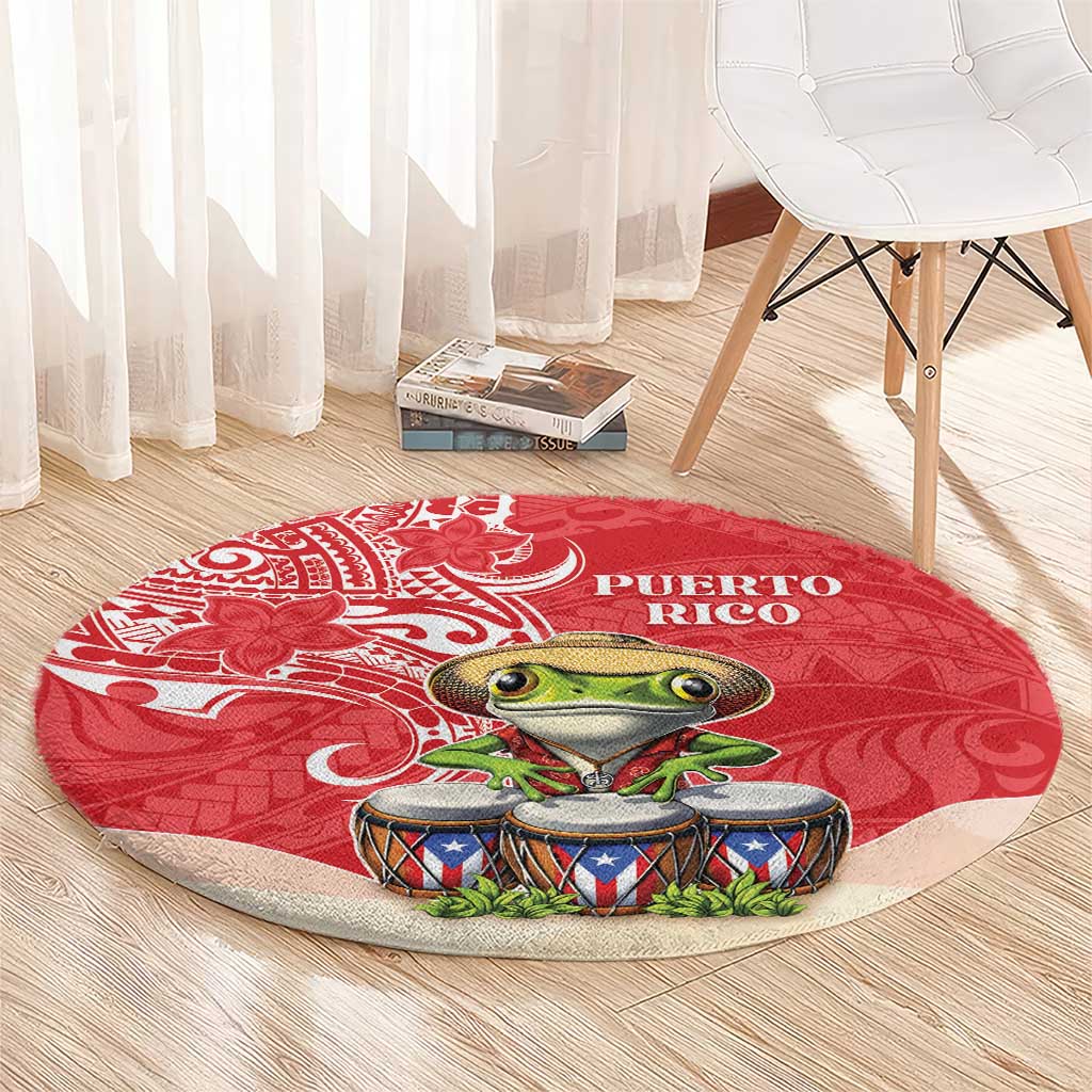 Puerto Rico Round Carpet Coqui Frog With Polynesian Pattern - Wonder Print Shop