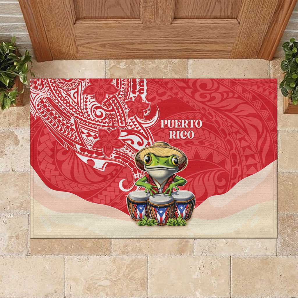 Puerto Rico Rubber Doormat Coqui Frog With Polynesian Pattern - Wonder Print Shop