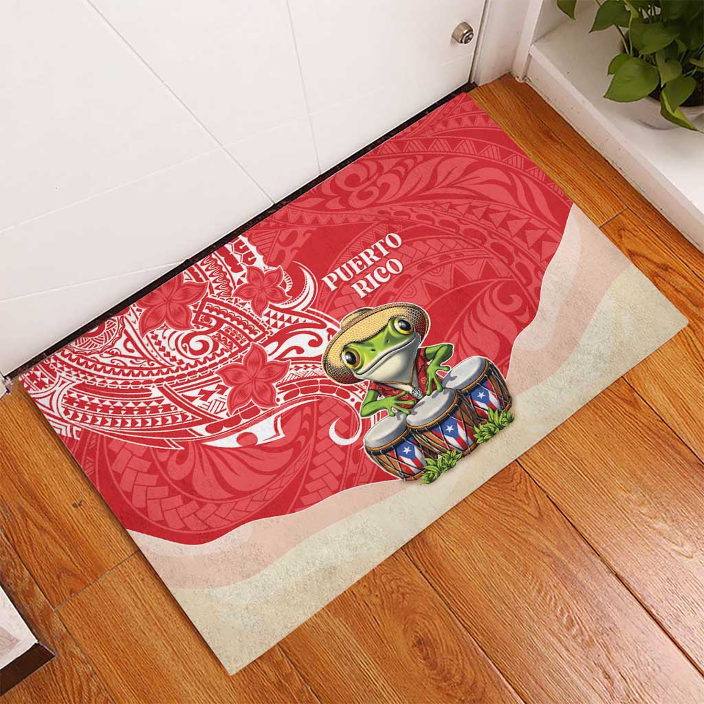 Puerto Rico Rubber Doormat Coqui Frog With Polynesian Pattern - Wonder Print Shop
