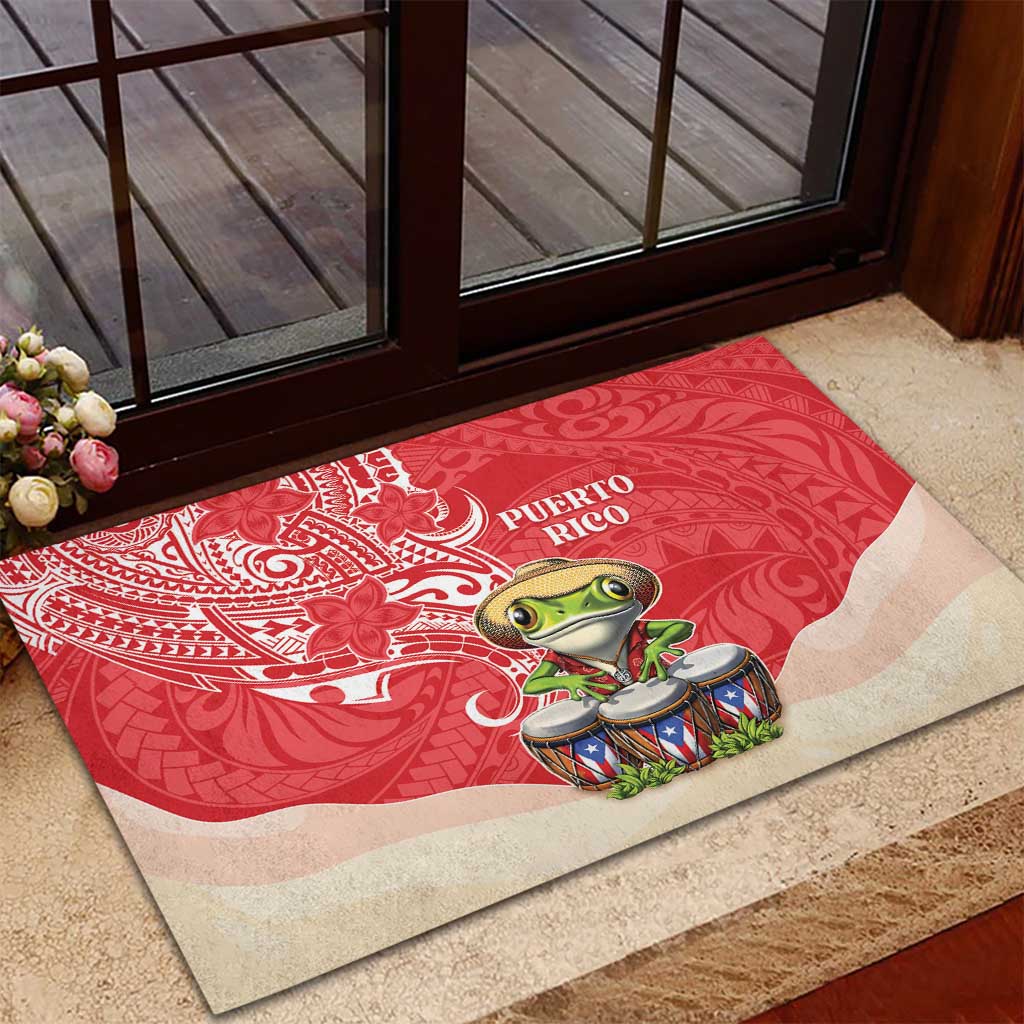 Puerto Rico Rubber Doormat Coqui Frog With Polynesian Pattern - Wonder Print Shop