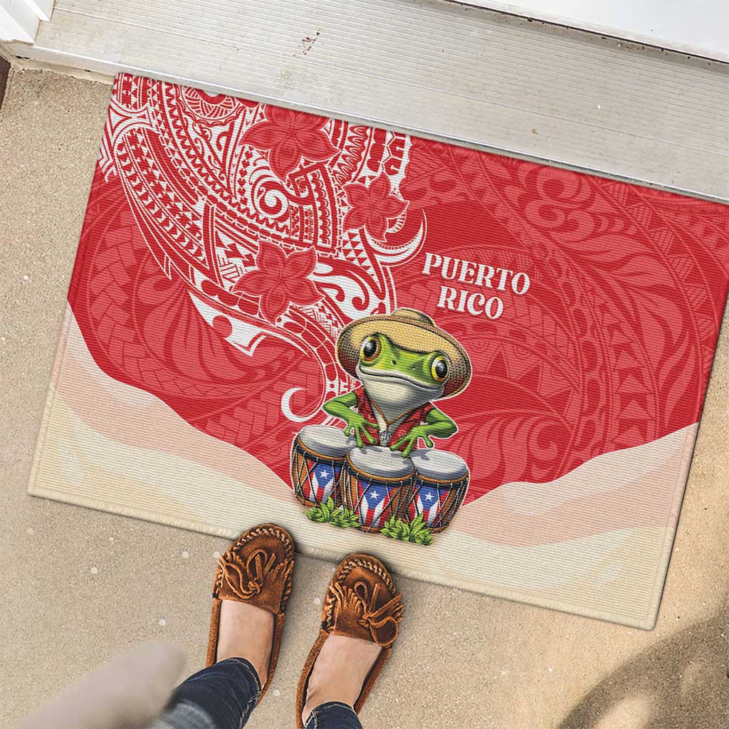 Puerto Rico Rubber Doormat Coqui Frog With Polynesian Pattern - Wonder Print Shop