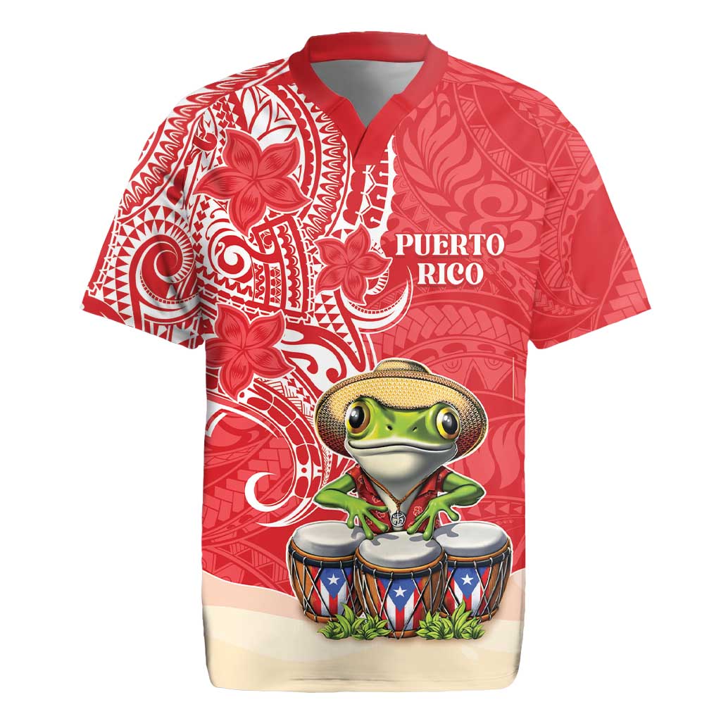 Personalized Puerto Rico Rugby Jersey Coqui Frog With Polynesian Pattern - Wonder Print Shop