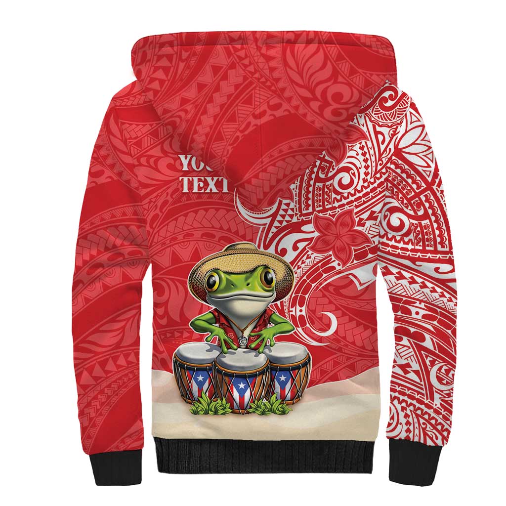 Personalized Puerto Rico Sherpa Hoodie Coqui Frog With Polynesian Pattern - Wonder Print Shop