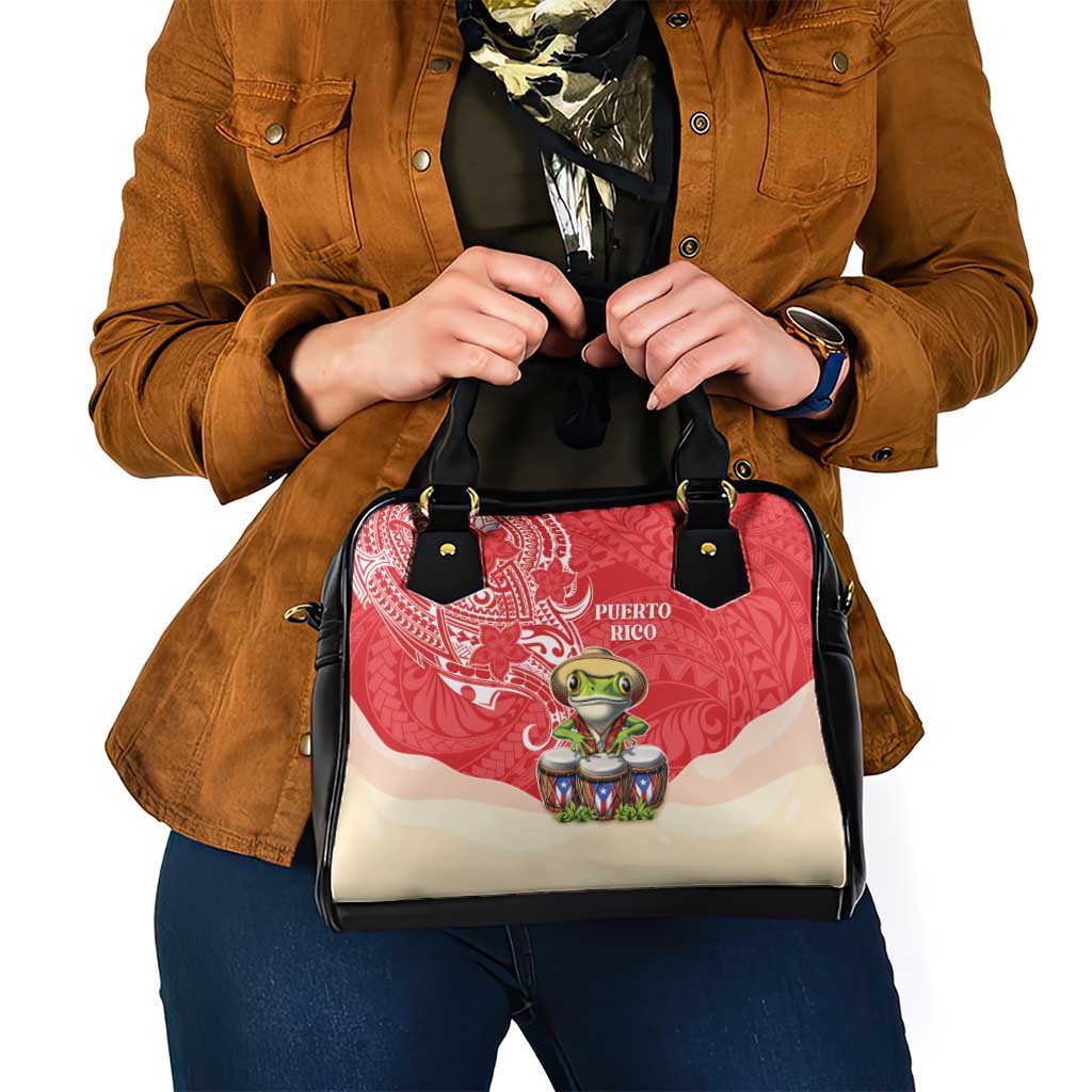 Puerto Rico Shoulder Handbag Coqui Frog With Polynesian Pattern - Wonder Print Shop