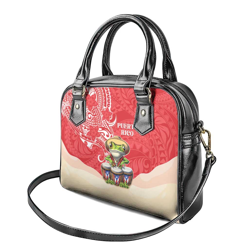 Puerto Rico Shoulder Handbag Coqui Frog With Polynesian Pattern - Wonder Print Shop
