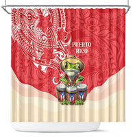 Puerto Rico Shower Curtain Coqui Frog With Polynesian Pattern - Wonder Print Shop