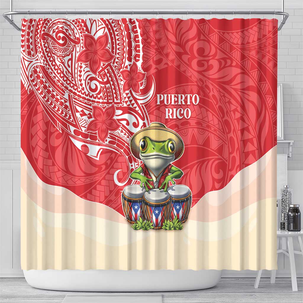 Puerto Rico Shower Curtain Coqui Frog With Polynesian Pattern - Wonder Print Shop
