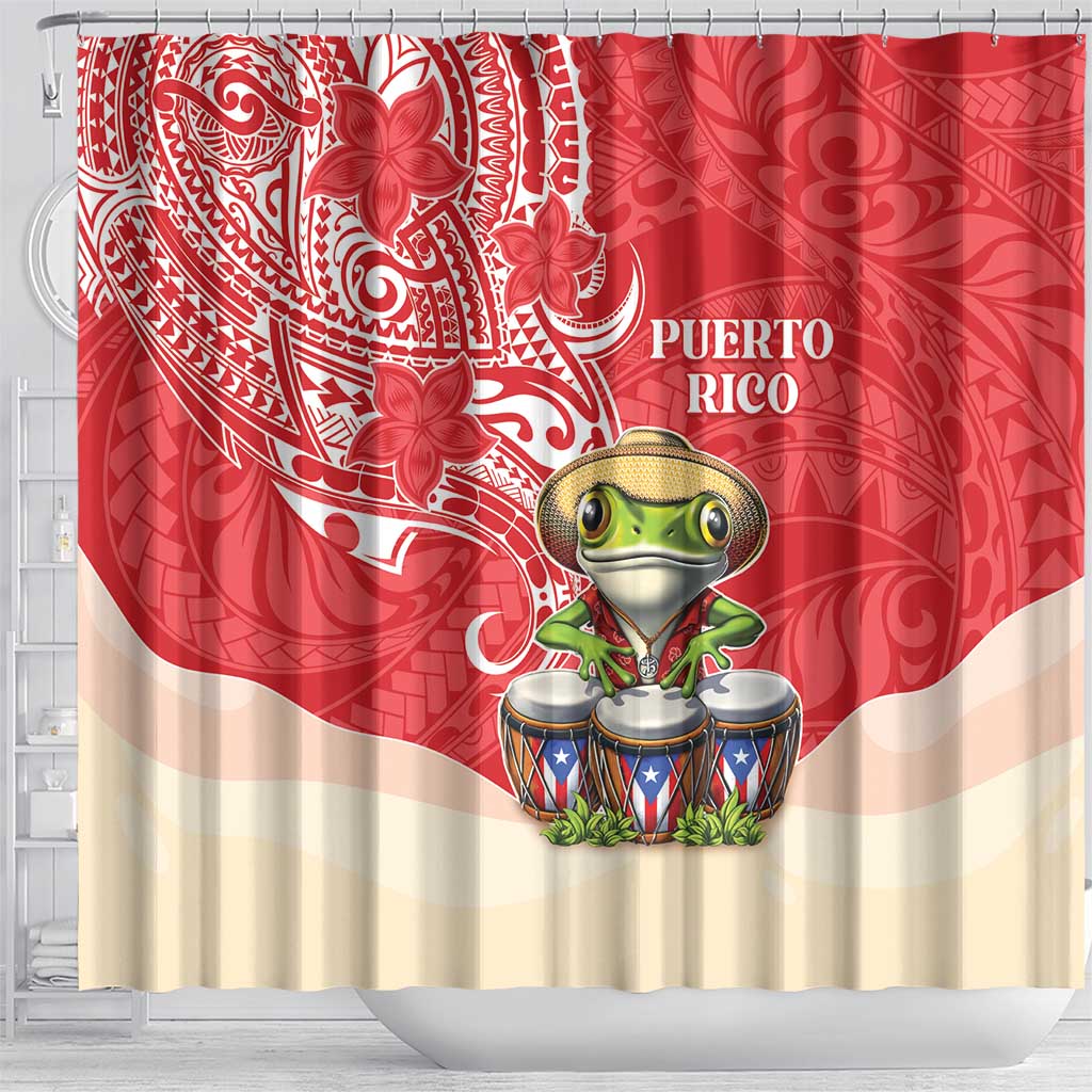 Puerto Rico Shower Curtain Coqui Frog With Polynesian Pattern - Wonder Print Shop