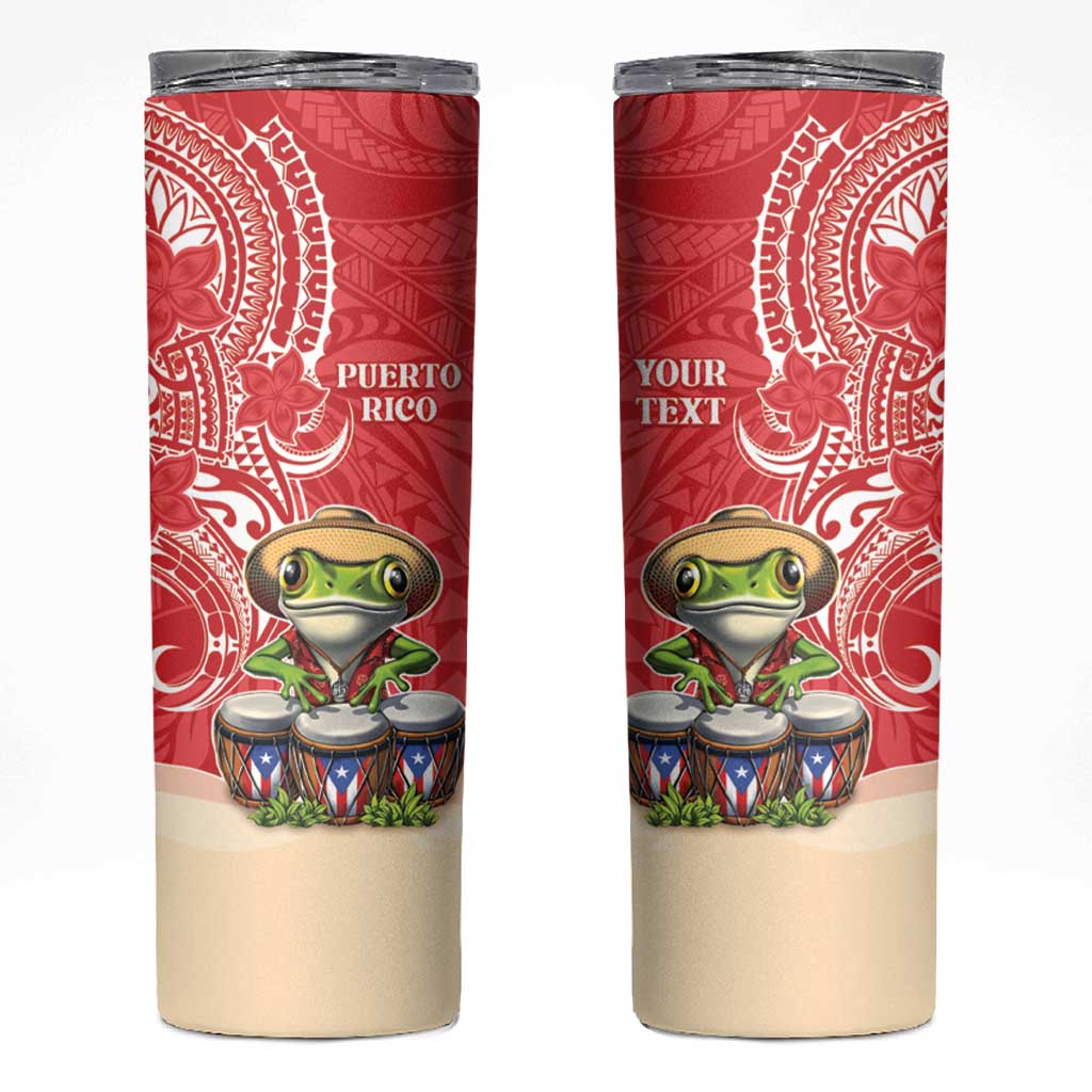 Personalized Puerto Rico Skinny Tumbler Coqui Frog With Polynesian Pattern - Wonder Print Shop