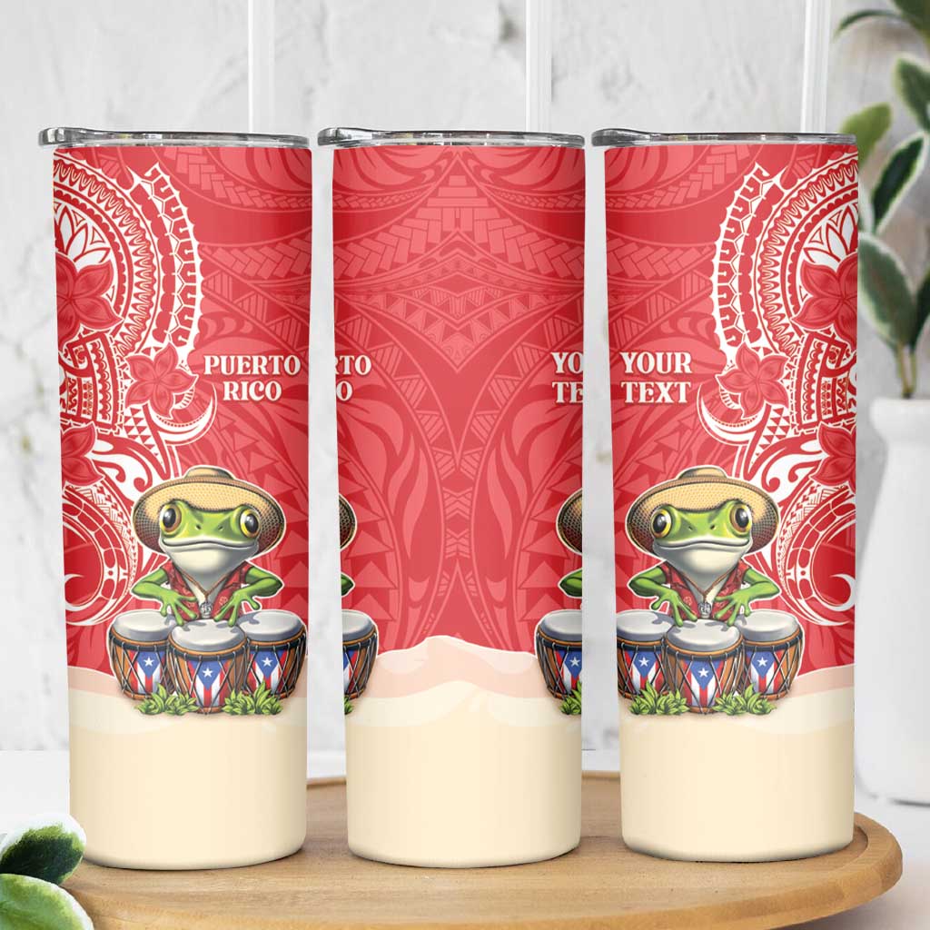 Personalized Puerto Rico Skinny Tumbler Coqui Frog With Polynesian Pattern - Wonder Print Shop