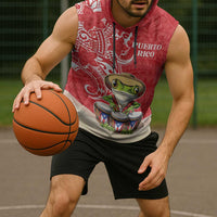 Personalized Puerto Rico Sleeveless Hoodie Coqui Frog With Polynesian Pattern - Wonder Print Shop