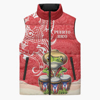 Personalized Puerto Rico Sleeveless Puffer Jacket Coqui Frog With Polynesian Pattern - Wonder Print Shop