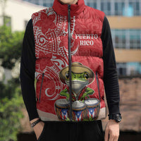 Personalized Puerto Rico Sleeveless Puffer Jacket Coqui Frog With Polynesian Pattern - Wonder Print Shop