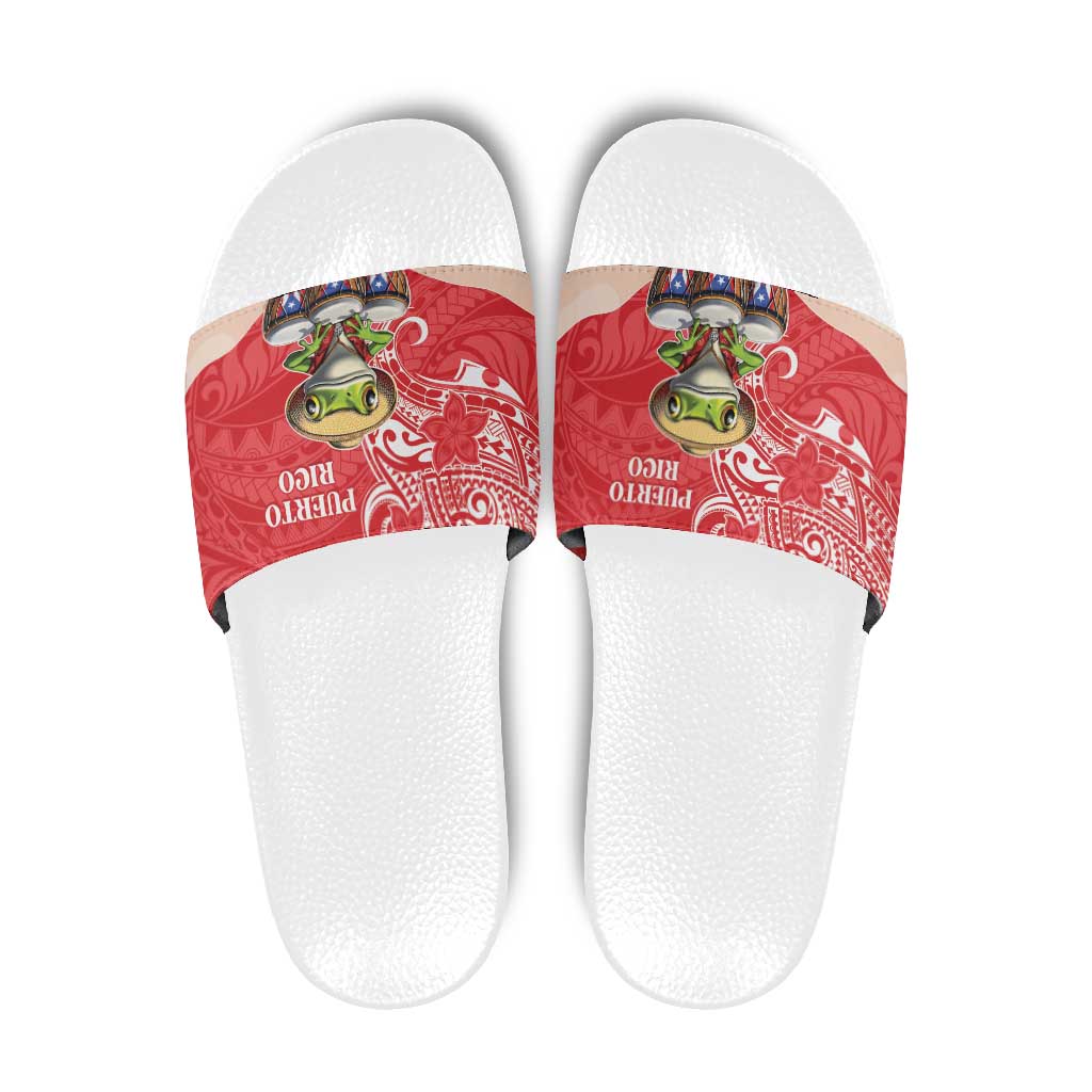 Puerto Rico Slide Sandals Coqui Frog With Polynesian Pattern - Wonder Print Shop