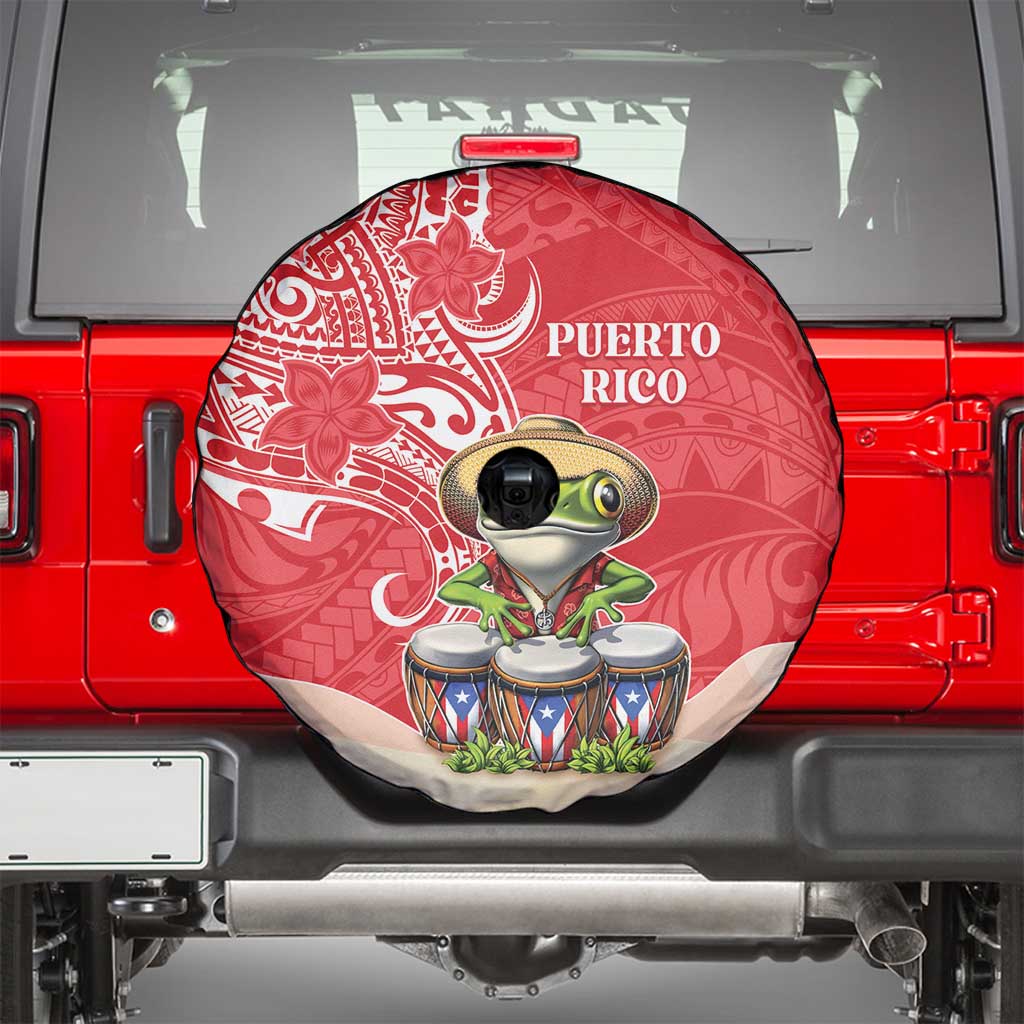Puerto Rico Spare Tire Cover Coqui Frog With Polynesian Pattern - Wonder Print Shop