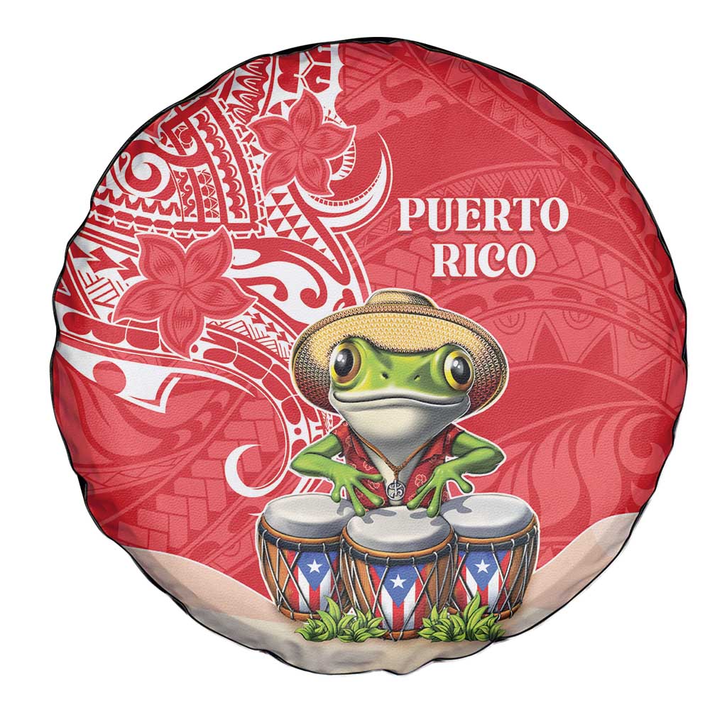 Puerto Rico Spare Tire Cover Coqui Frog With Polynesian Pattern - Wonder Print Shop