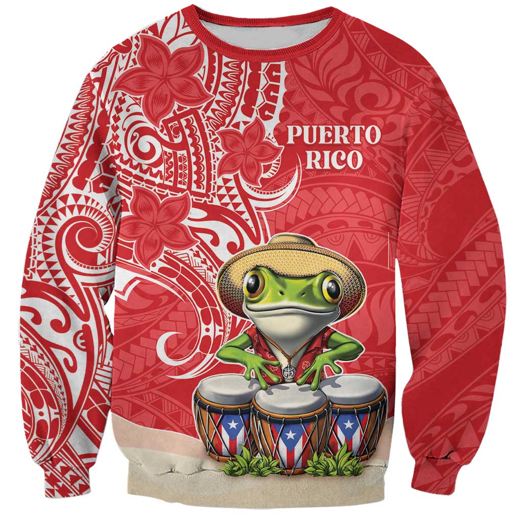 Personalized Puerto Rico Sweatshirt Coqui Frog With Polynesian Pattern - Wonder Print Shop