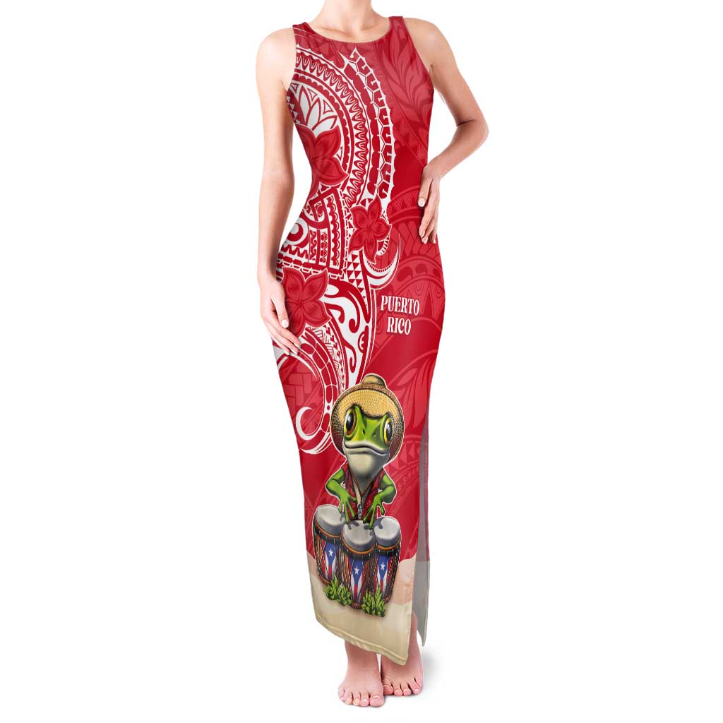 Personalized Puerto Rico Tank Maxi Dress Coqui Frog With Polynesian Pattern - Wonder Print Shop