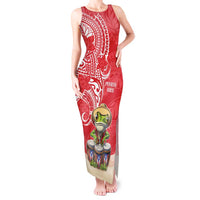 Personalized Puerto Rico Tank Maxi Dress Coqui Frog With Polynesian Pattern - Wonder Print Shop