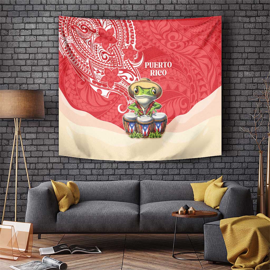 Puerto Rico Tapestry Coqui Frog With Polynesian Pattern - Wonder Print Shop
