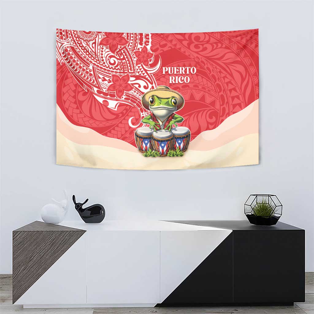Puerto Rico Tapestry Coqui Frog With Polynesian Pattern - Wonder Print Shop