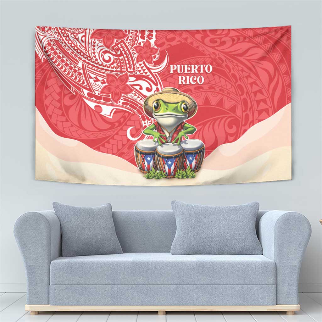 Puerto Rico Tapestry Coqui Frog With Polynesian Pattern - Wonder Print Shop