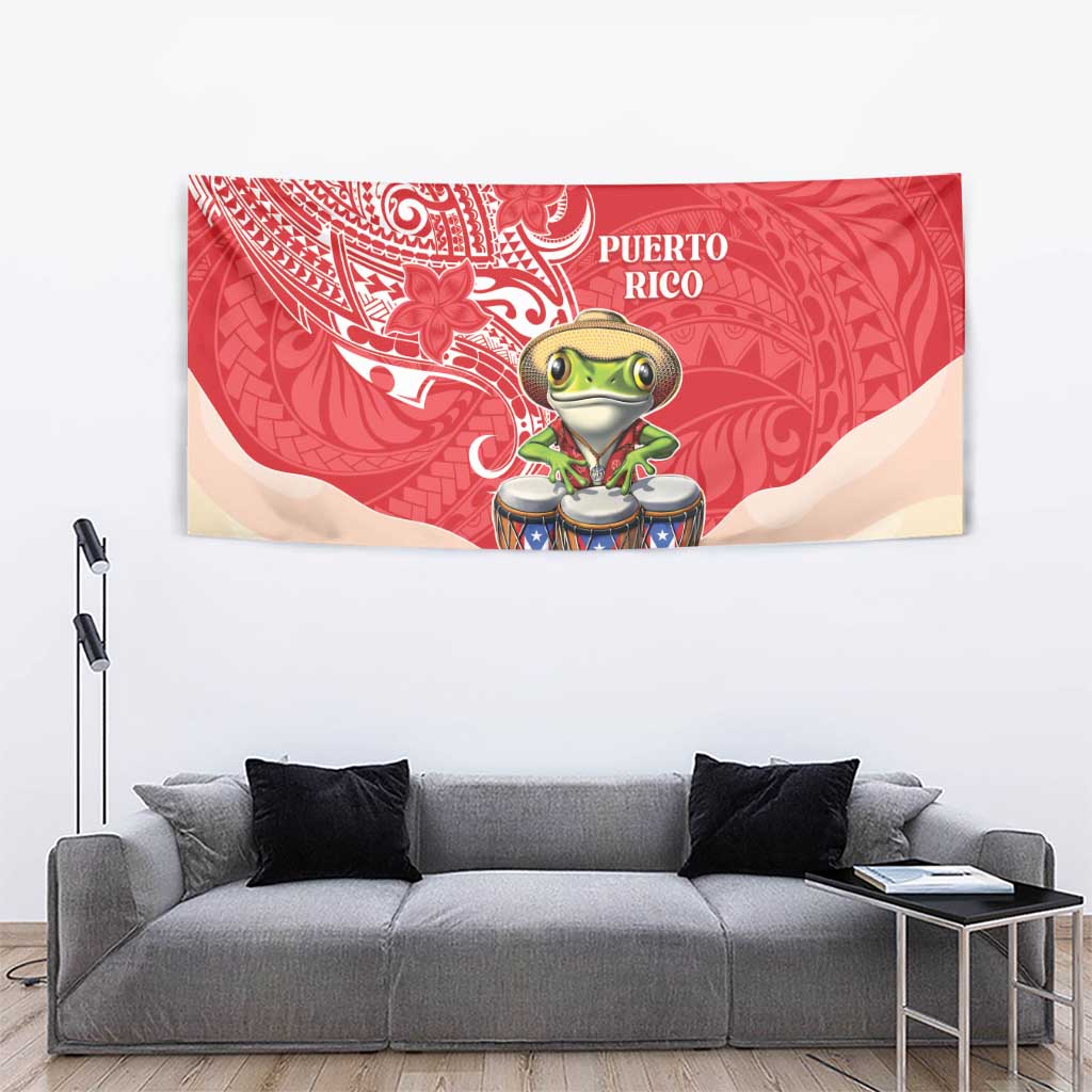 Puerto Rico Tapestry Coqui Frog With Polynesian Pattern - Wonder Print Shop