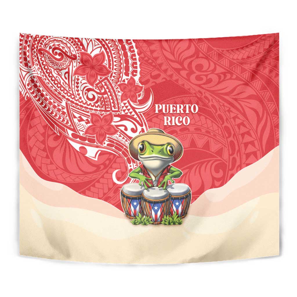 Puerto Rico Tapestry Coqui Frog With Polynesian Pattern - Wonder Print Shop