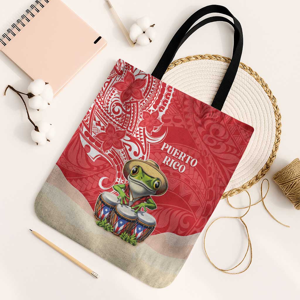 Puerto Rico Tote Bag Coqui Frog With Polynesian Pattern - Wonder Print Shop