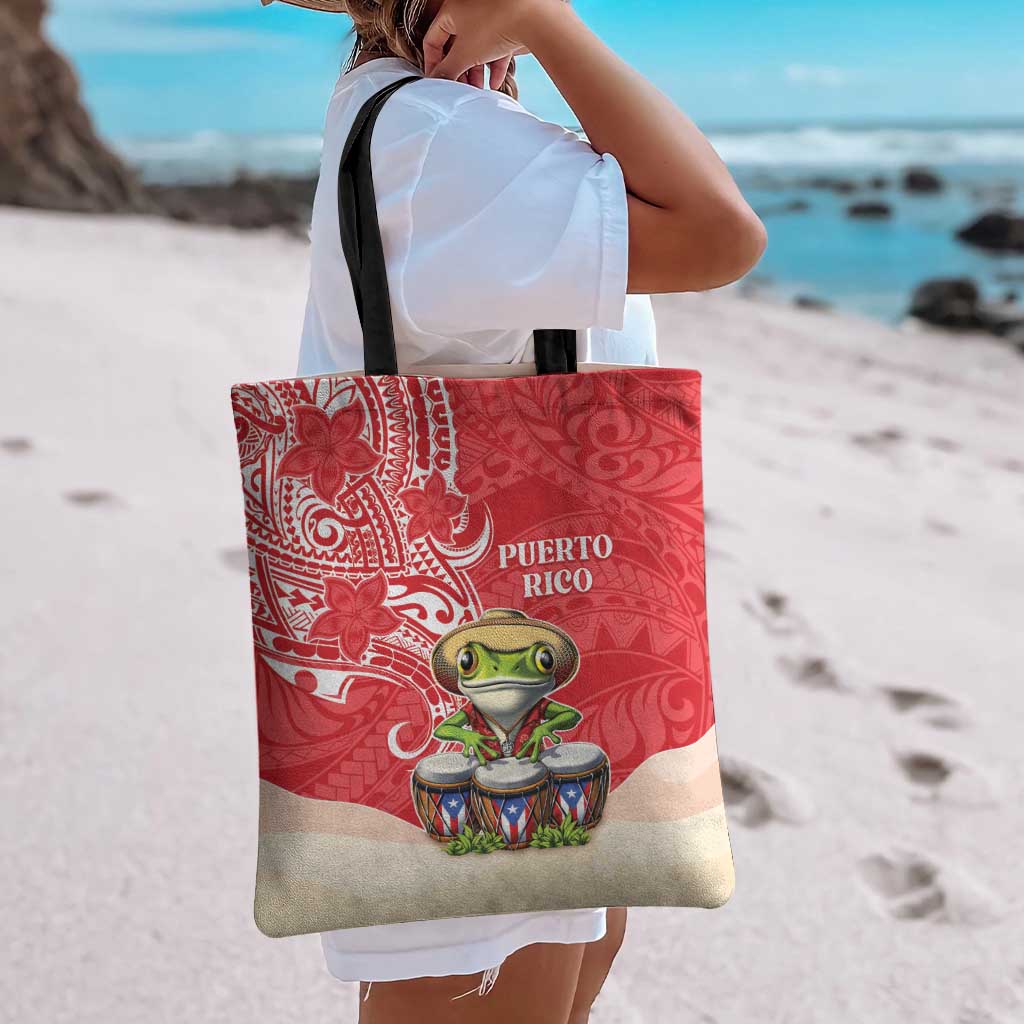 Puerto Rico Tote Bag Coqui Frog With Polynesian Pattern - Wonder Print Shop