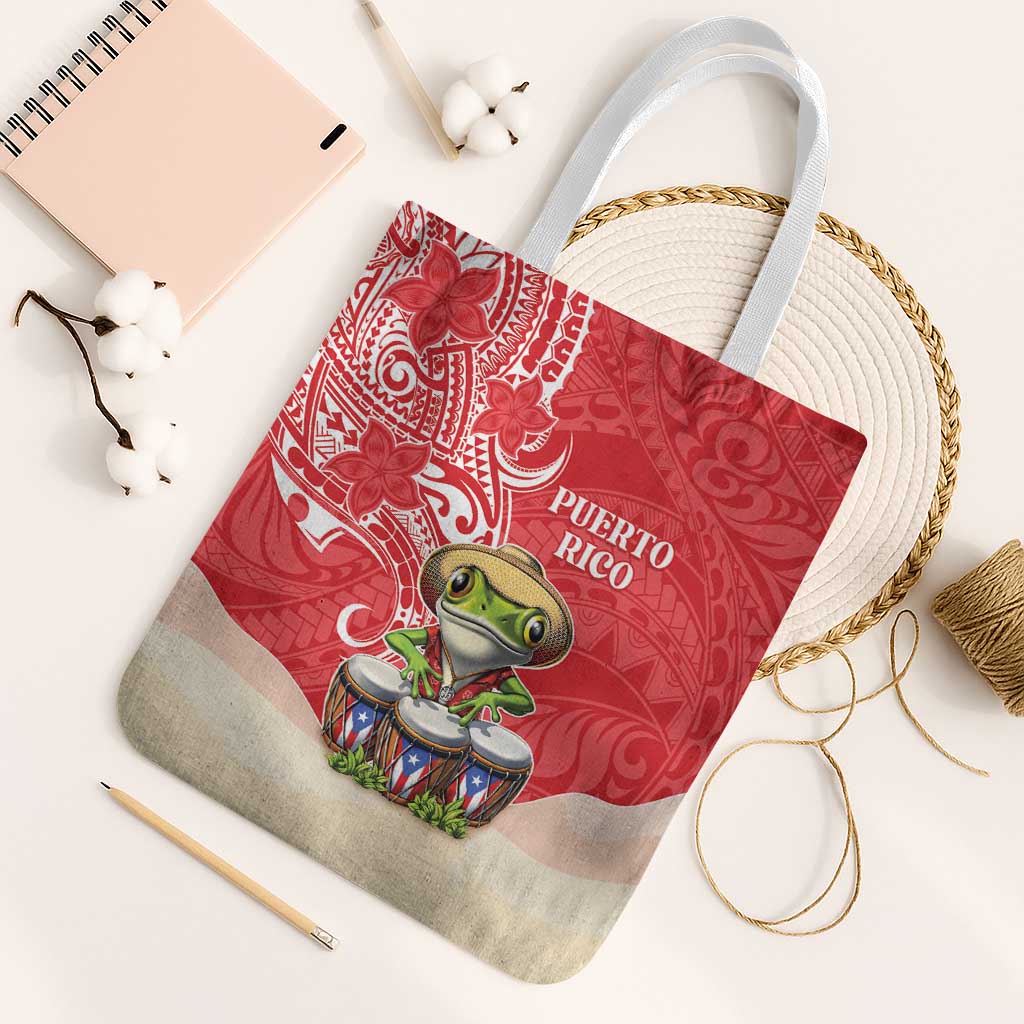 Puerto Rico Tote Bag Coqui Frog With Polynesian Pattern - Wonder Print Shop