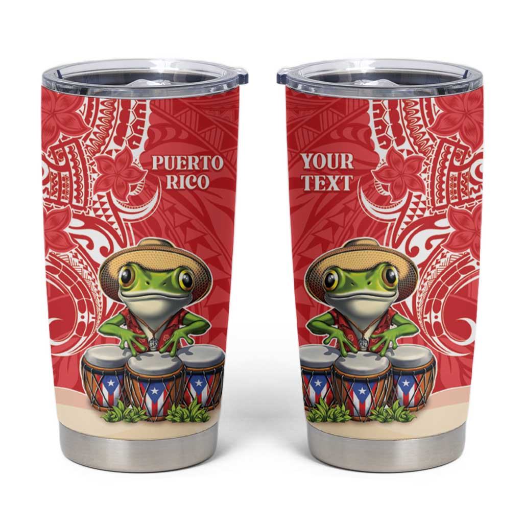 Personalized Puerto Rico Tumbler Cup Coqui Frog With Polynesian Pattern - Wonder Print Shop