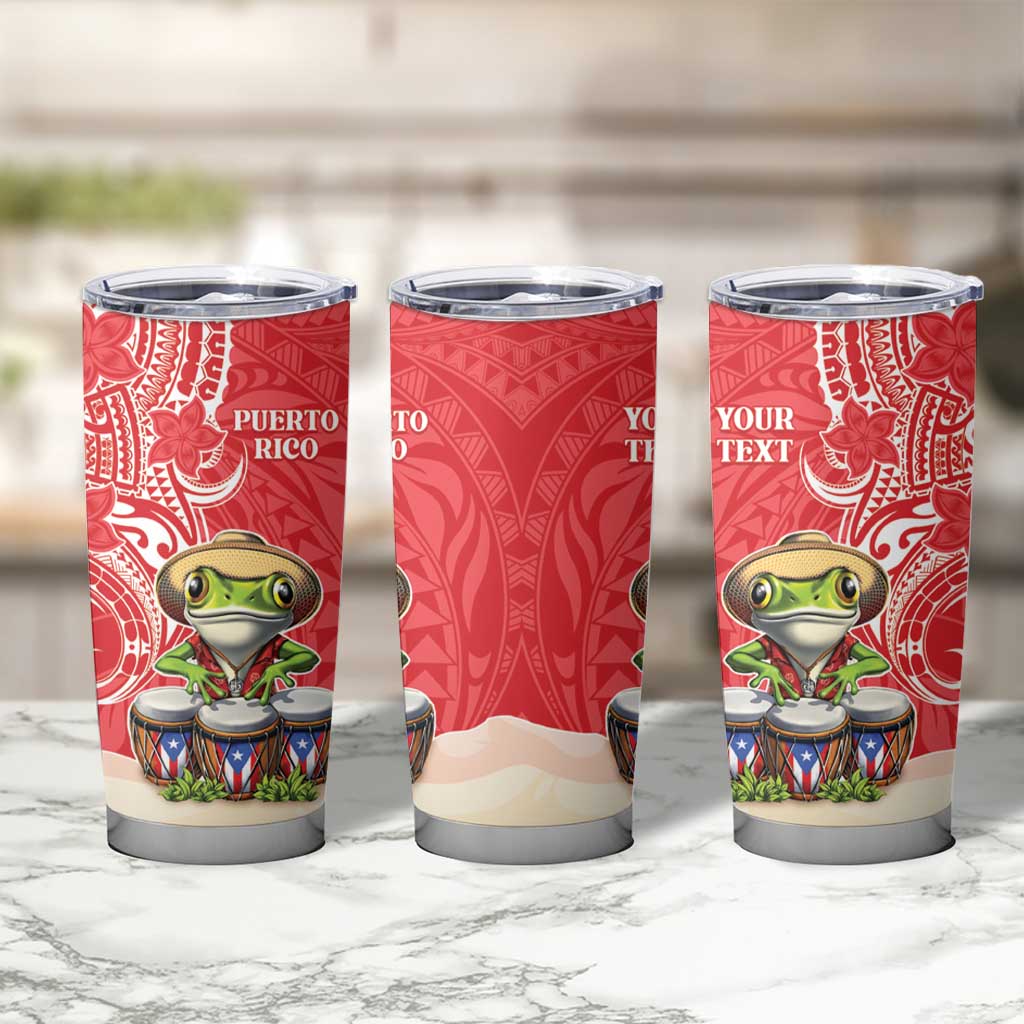 Personalized Puerto Rico Tumbler Cup Coqui Frog With Polynesian Pattern - Wonder Print Shop