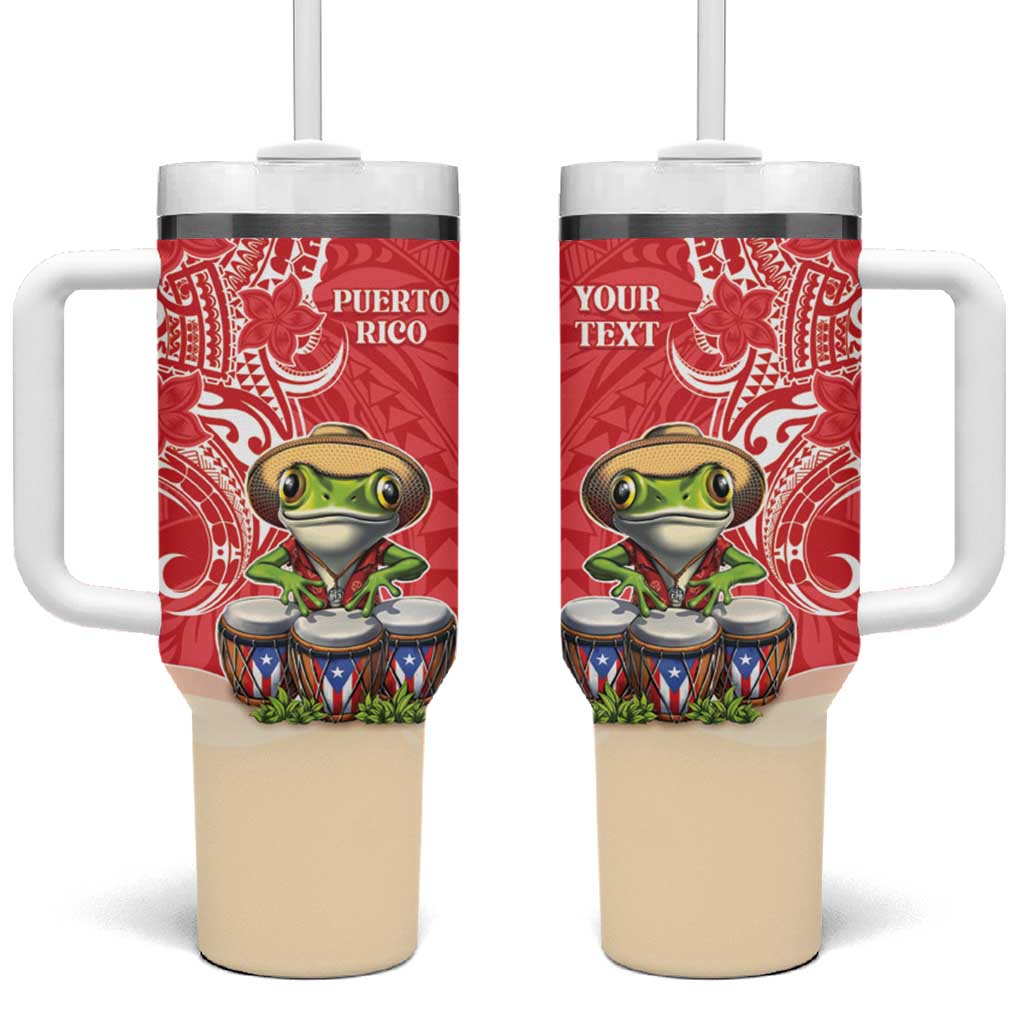 Personalized Puerto Rico Tumbler With Handle Coqui Frog With Polynesian Pattern - Wonder Print Shop