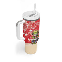 Personalized Puerto Rico Tumbler With Handle Coqui Frog With Polynesian Pattern - Wonder Print Shop