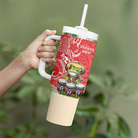 Personalized Puerto Rico Tumbler With Handle Coqui Frog With Polynesian Pattern - Wonder Print Shop