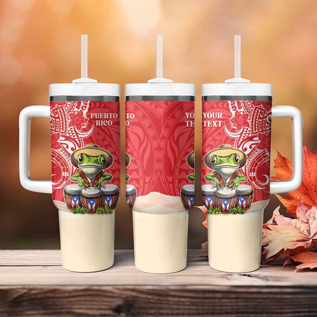 Personalized Puerto Rico Tumbler With Handle Coqui Frog With Polynesian Pattern - Wonder Print Shop