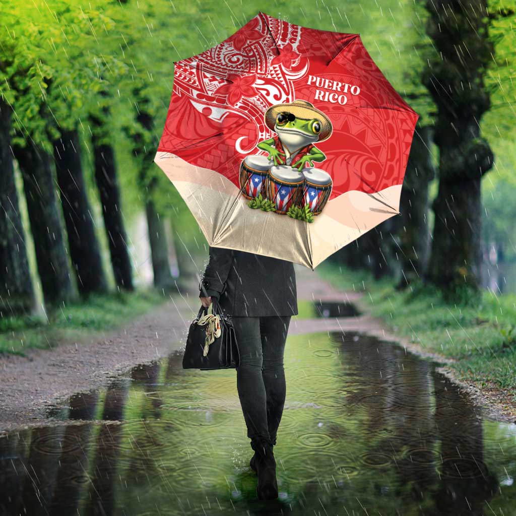 Puerto Rico Umbrella Coqui Frog With Polynesian Pattern - Wonder Print Shop